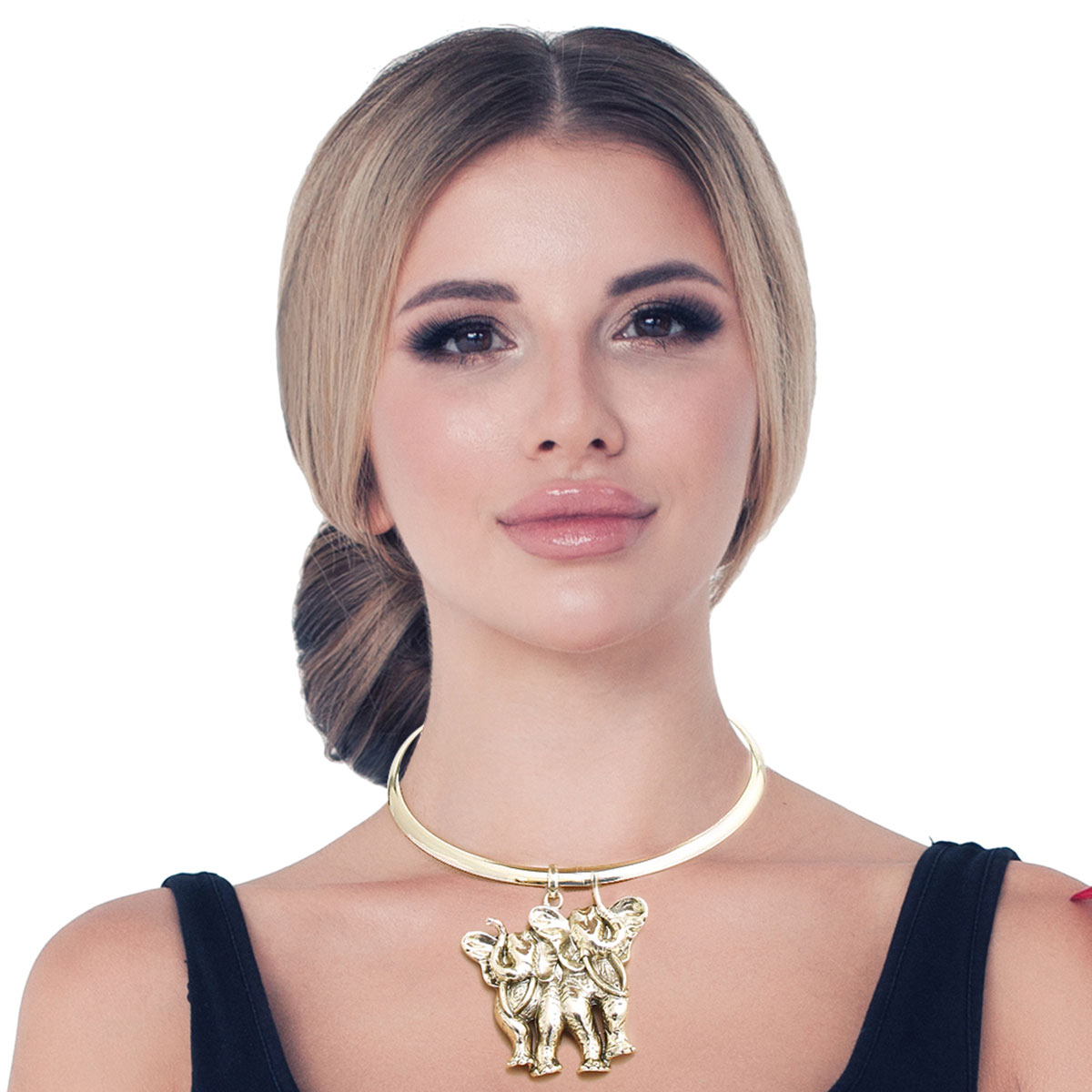 Burnished Gold Two Elephant Choker
