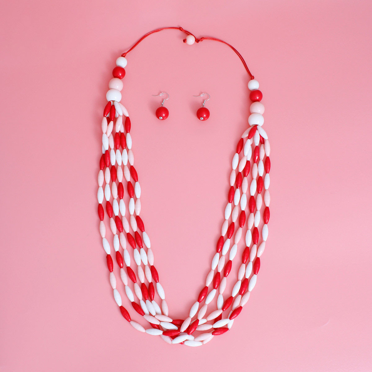 Long Red White Toggle Necklace