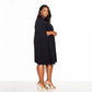 5XL Black Pleated Cape Dress