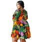 4XL Tropical Print Apron Dress