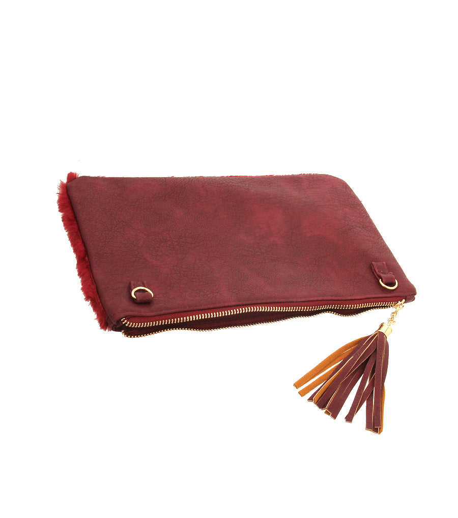 Fur Clutch with Leather Tassel