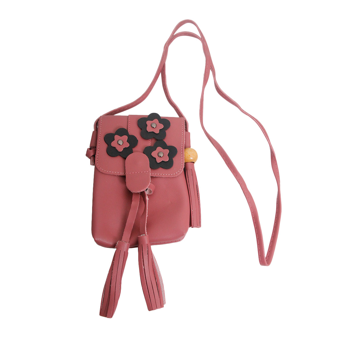 Mauve Leather Tassel Crossbody