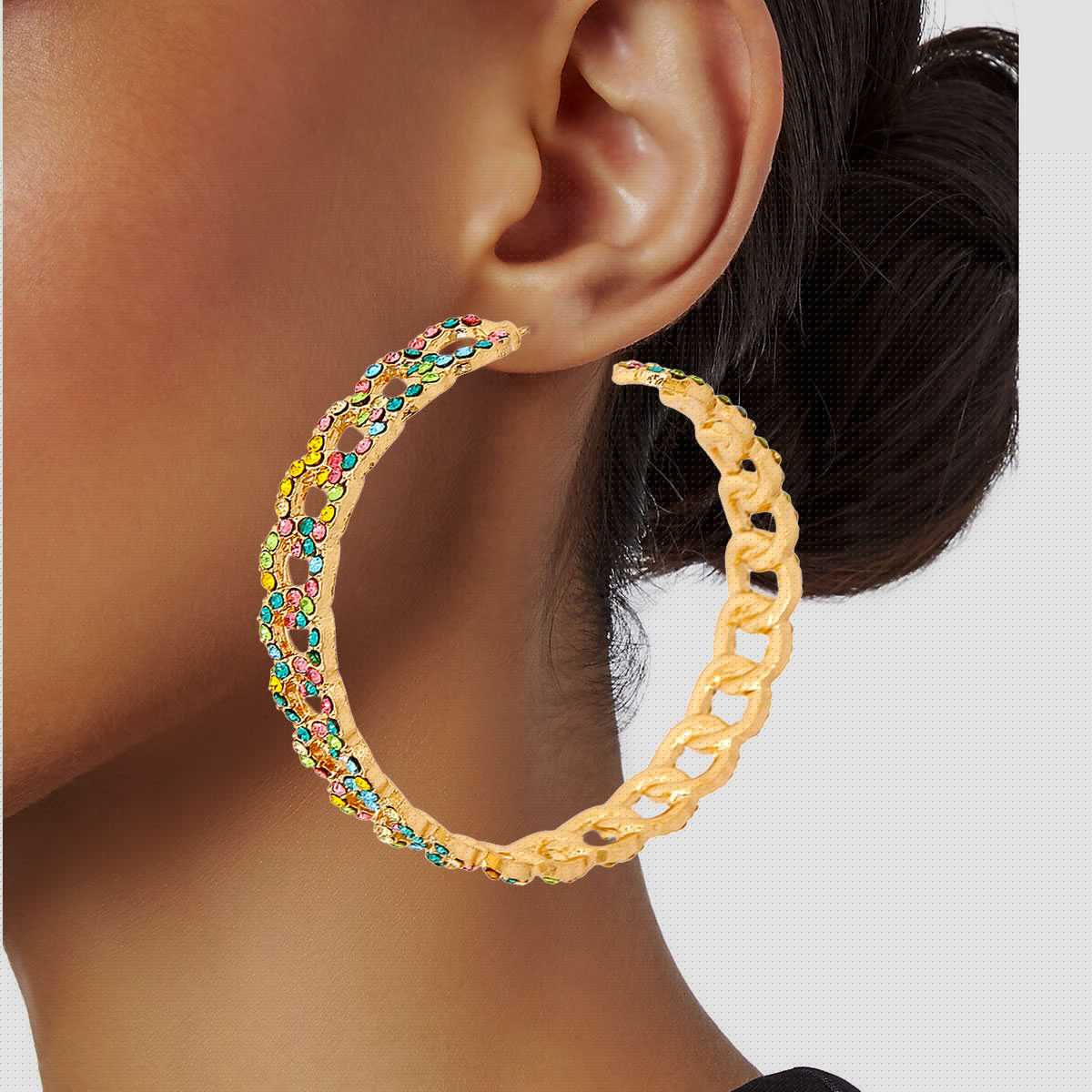 Multi Rhinestone Iced Chain Hoops