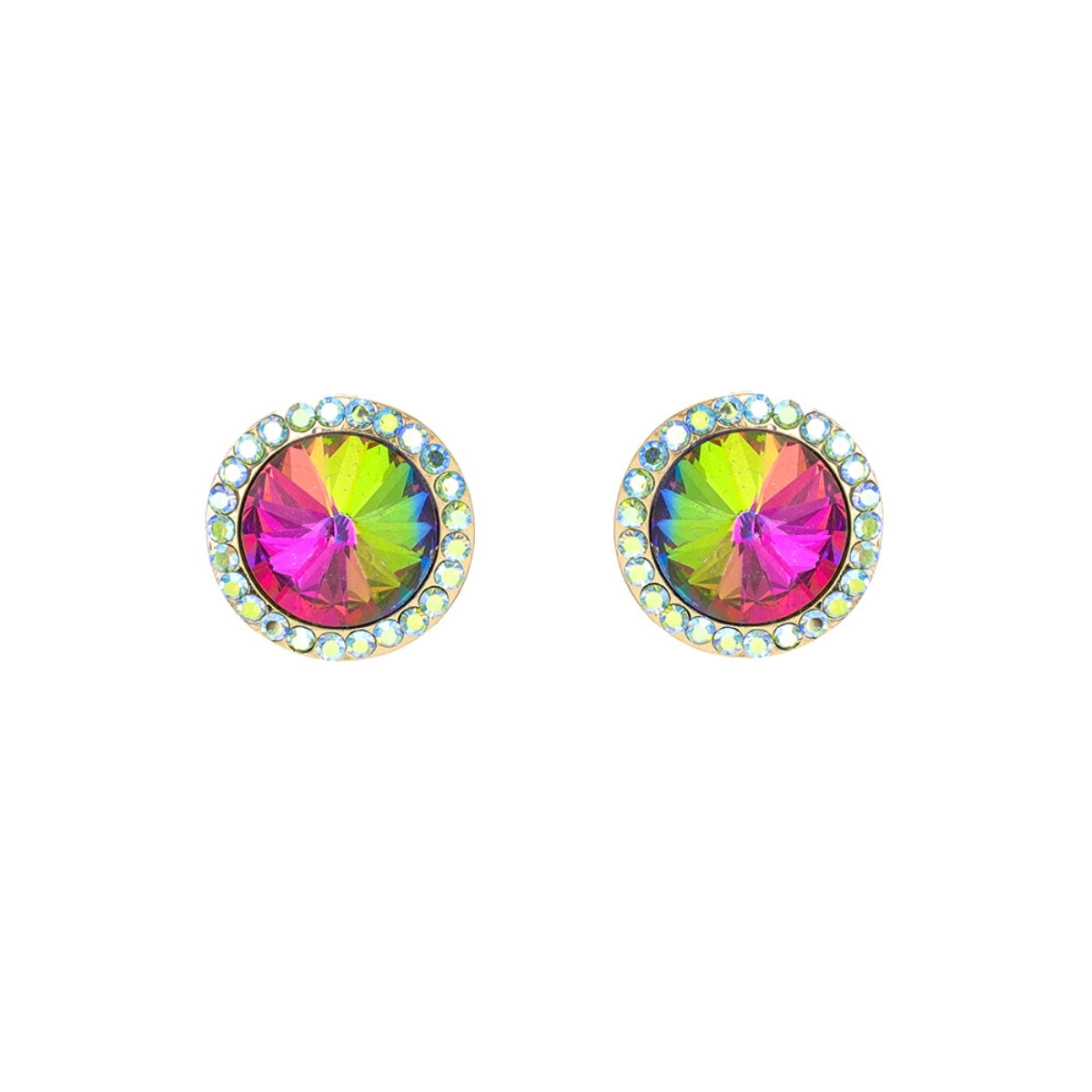 Pink and Green Round Crystal Studs
