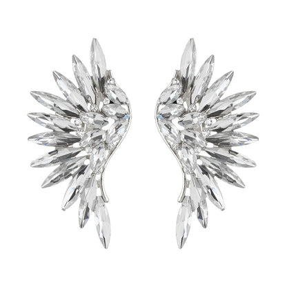 Silver and Rhinestone Wing Design Clip On Earrings