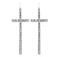 Long Silver Cross Earrings