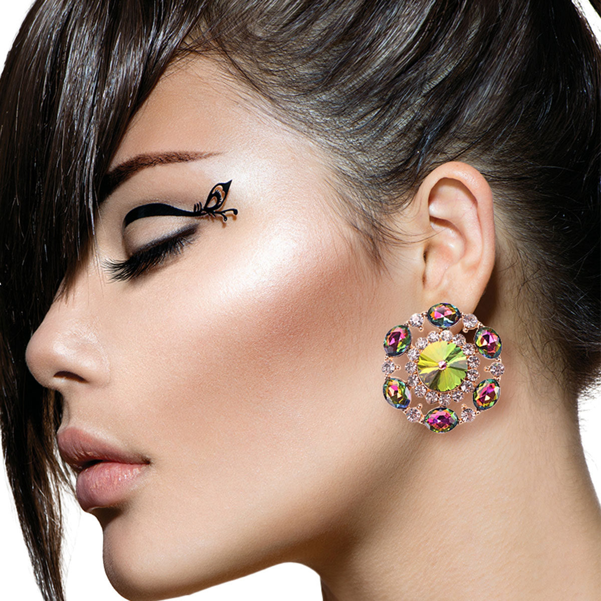 Pink and Green Crystal Circle Studs