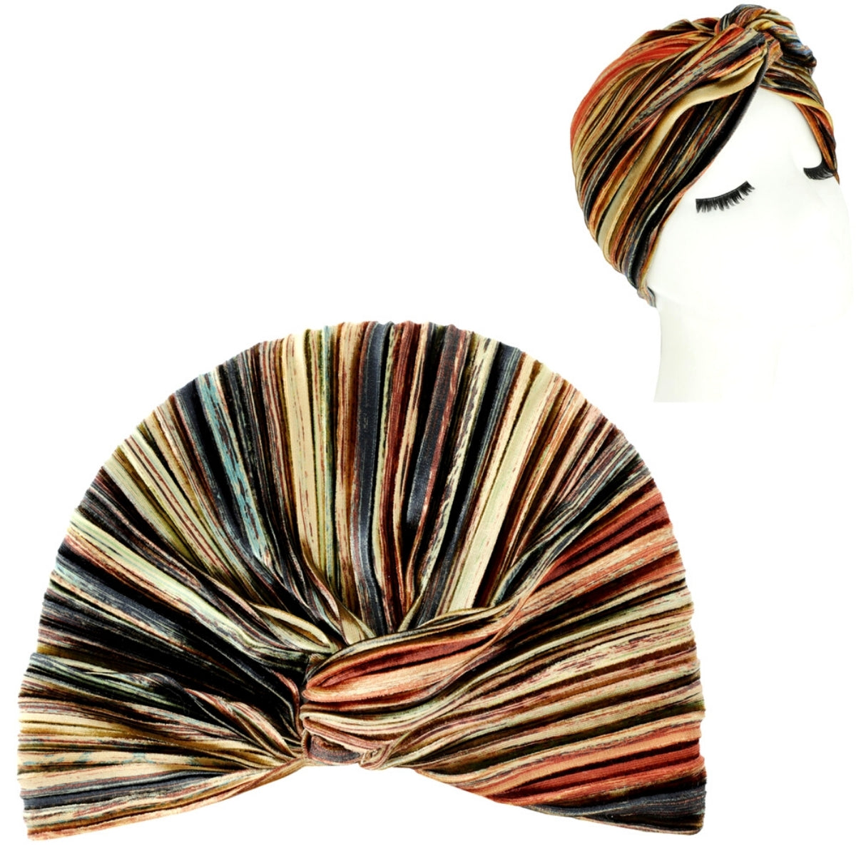 Brown Velvet Pleated Turban