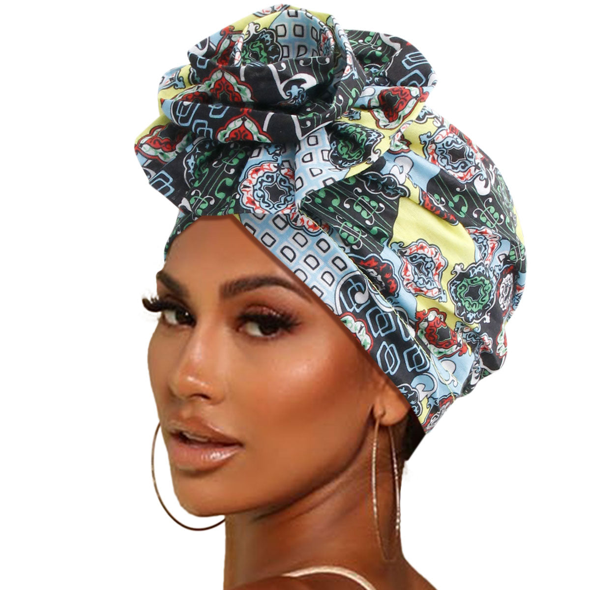 Black African Print Flower Knot Turban