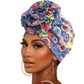 Navy African Print Flower Knot Turban