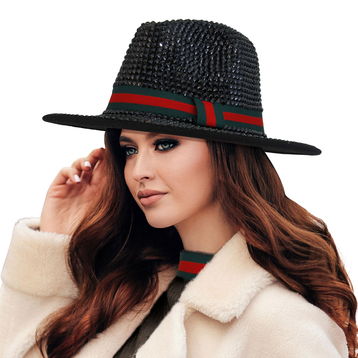Black Rhinestone Designer Fedora Hat