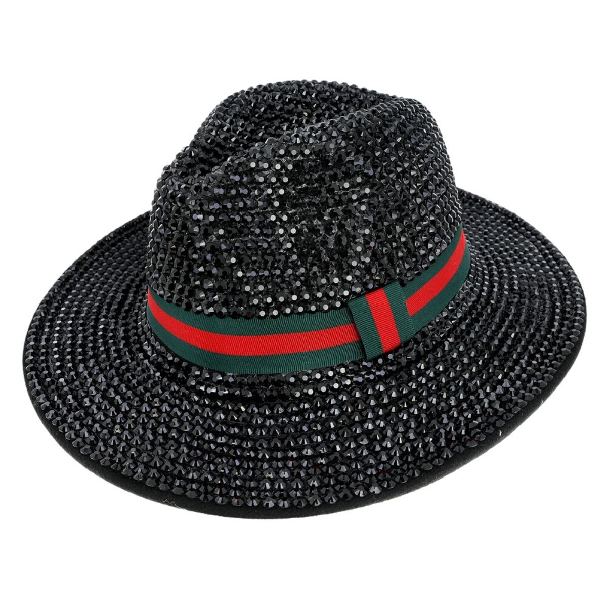 Black Rhinestone Designer Fedora Hat