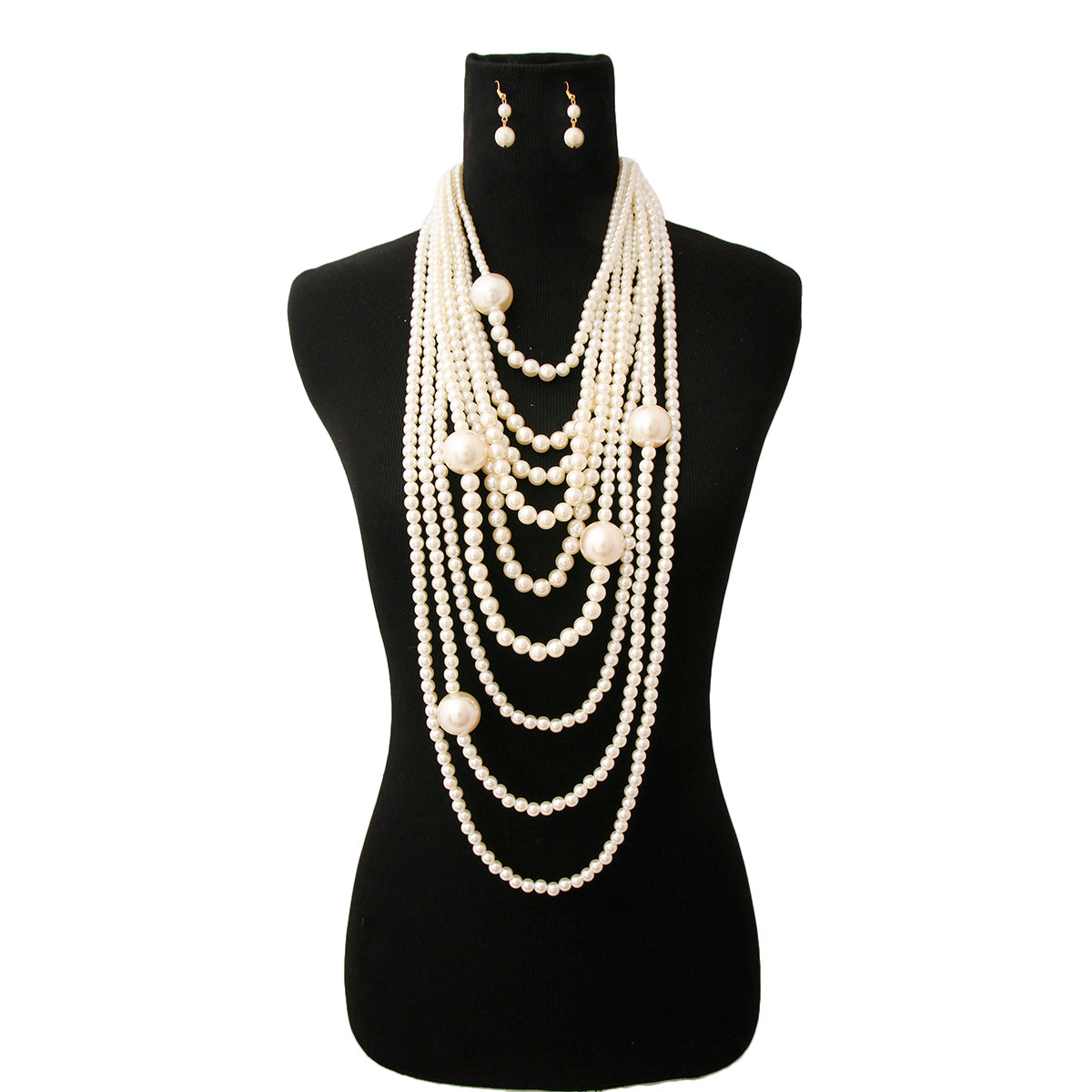 Long Layered Strand Cream Pearl Set