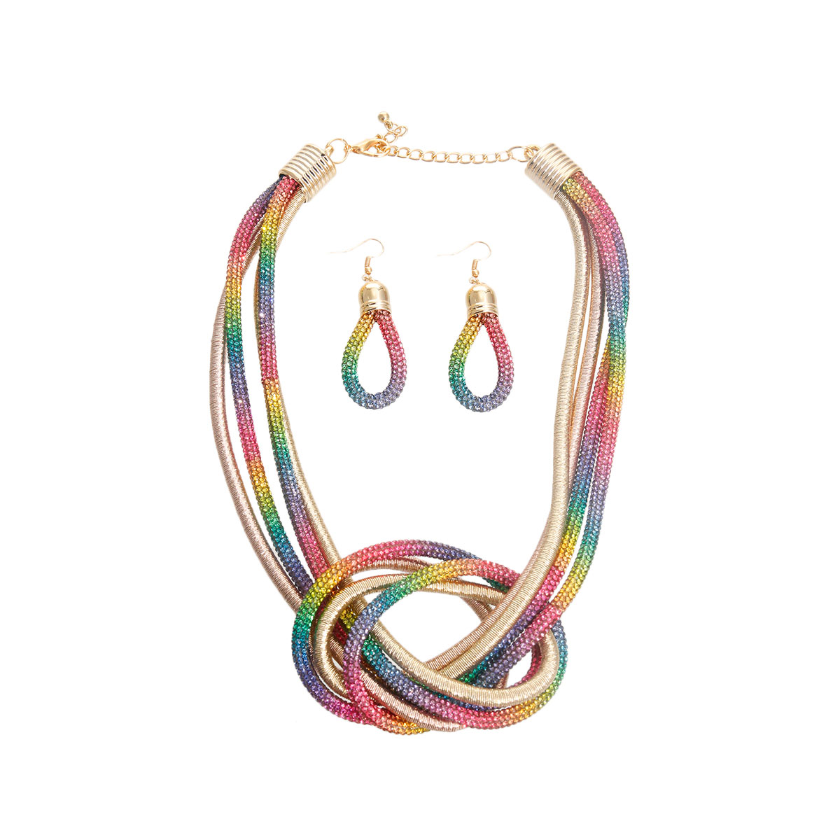 Rainbow Rhinestone Knotted Cord Set