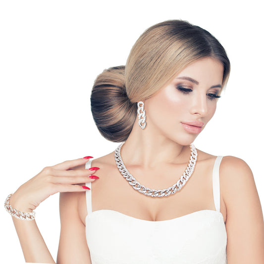 Silver Cuban Chain and Bracelet Set