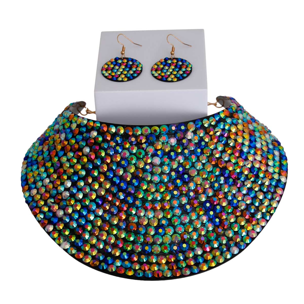 Multi Color Rhinestone Armor Collar Choker Set