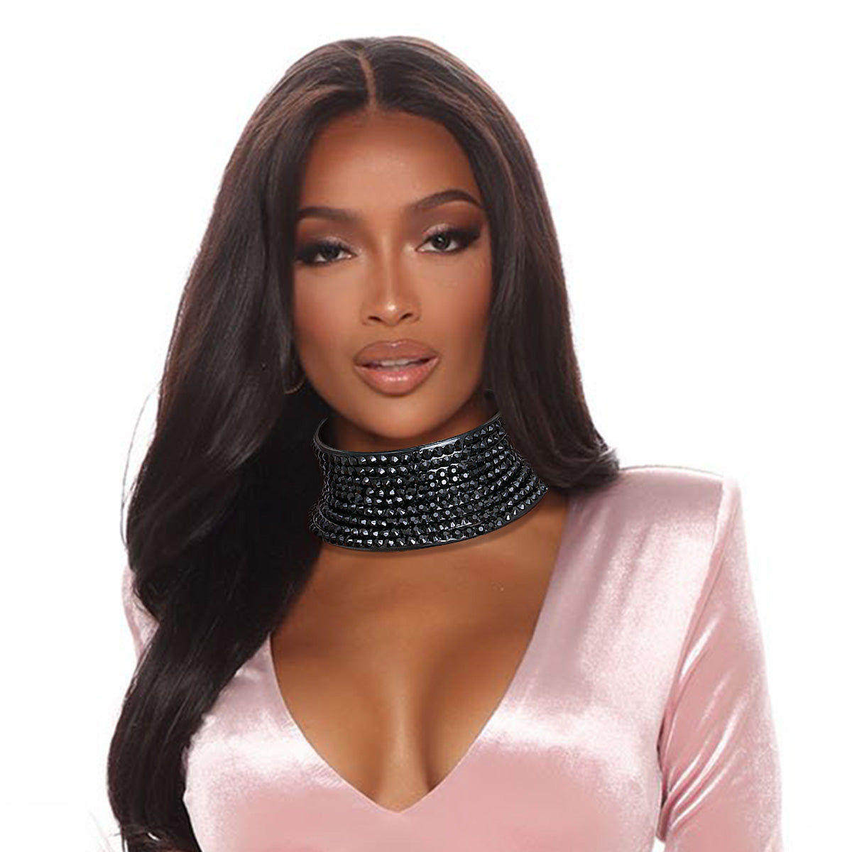 Black Faux Leather Crystal Choker