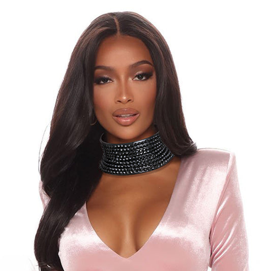 Black Faux Leather Crystal Choker