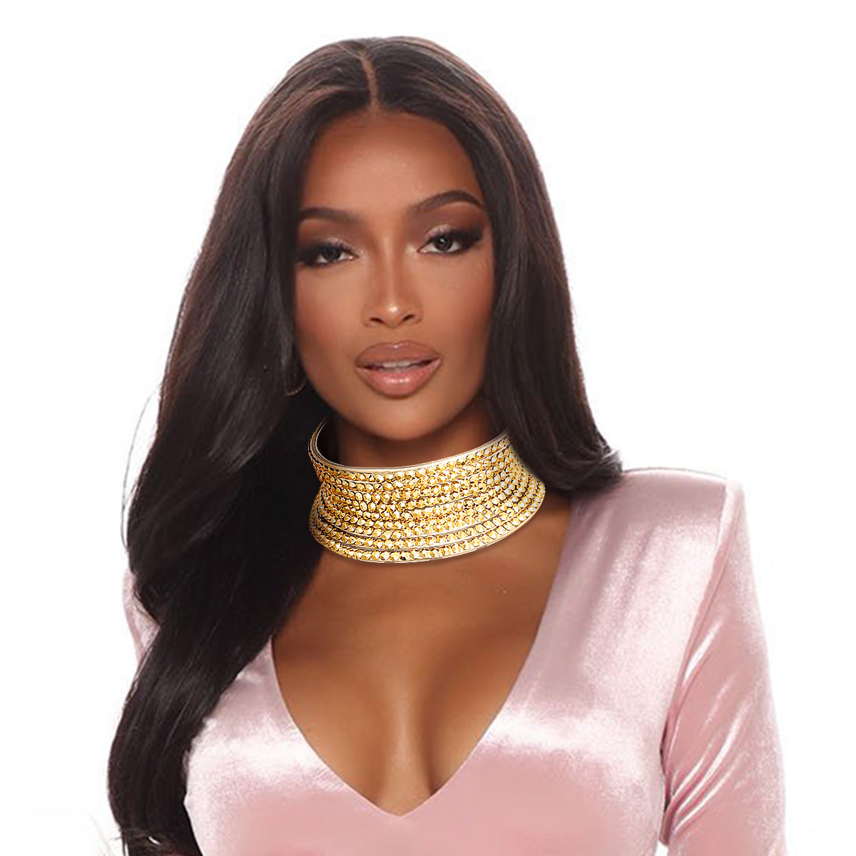 Gold Faux Leather Crystal Choker