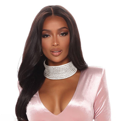 Silver Faux Leather Crystal Choker