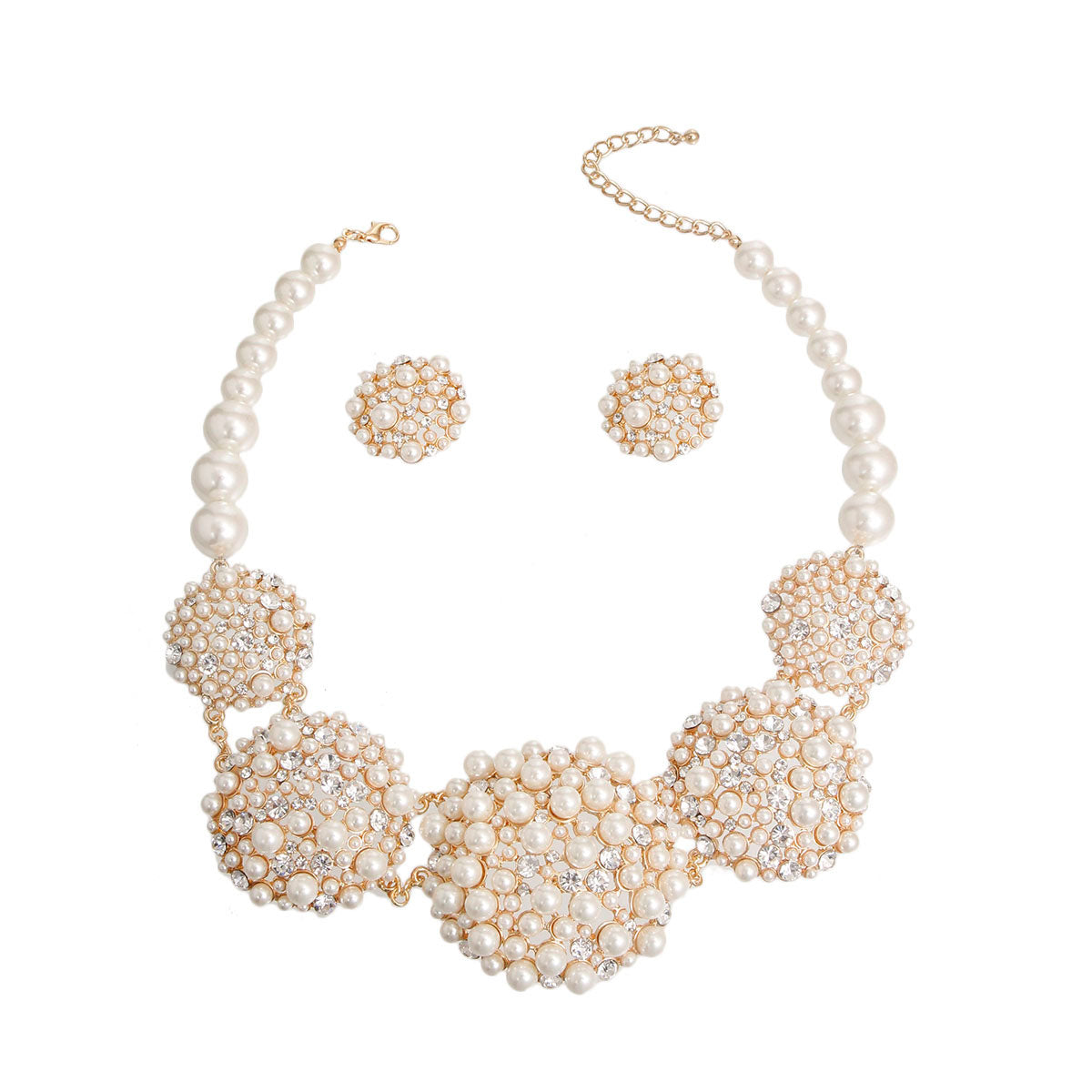 Gold Pearl Rhinestone Cluster Set