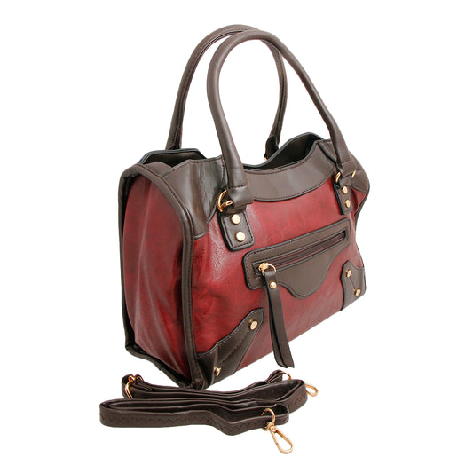 Red and Brown Trim Leather Bag