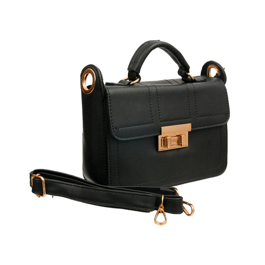 Black Leather Square Crossbody