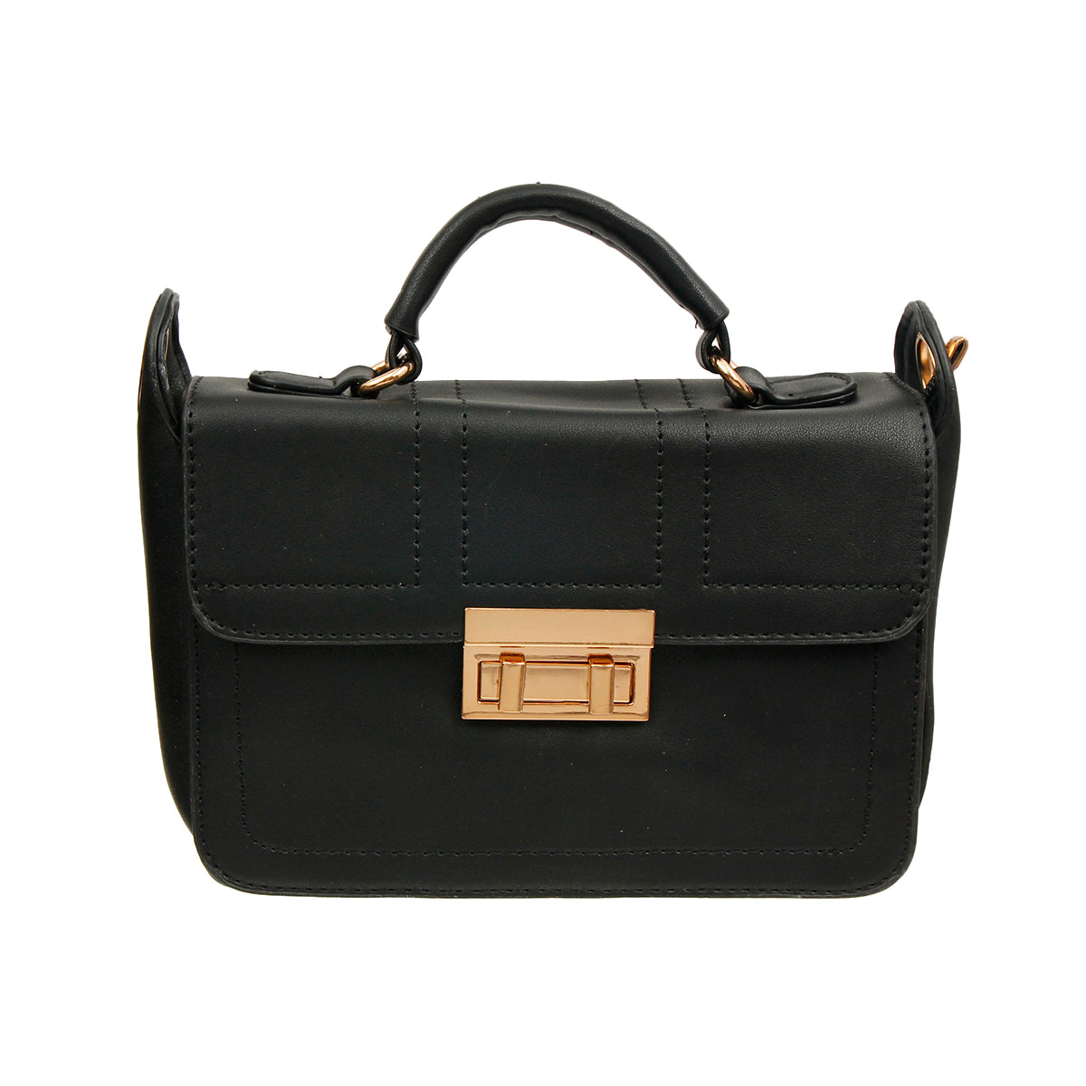 Black Leather Square Crossbody