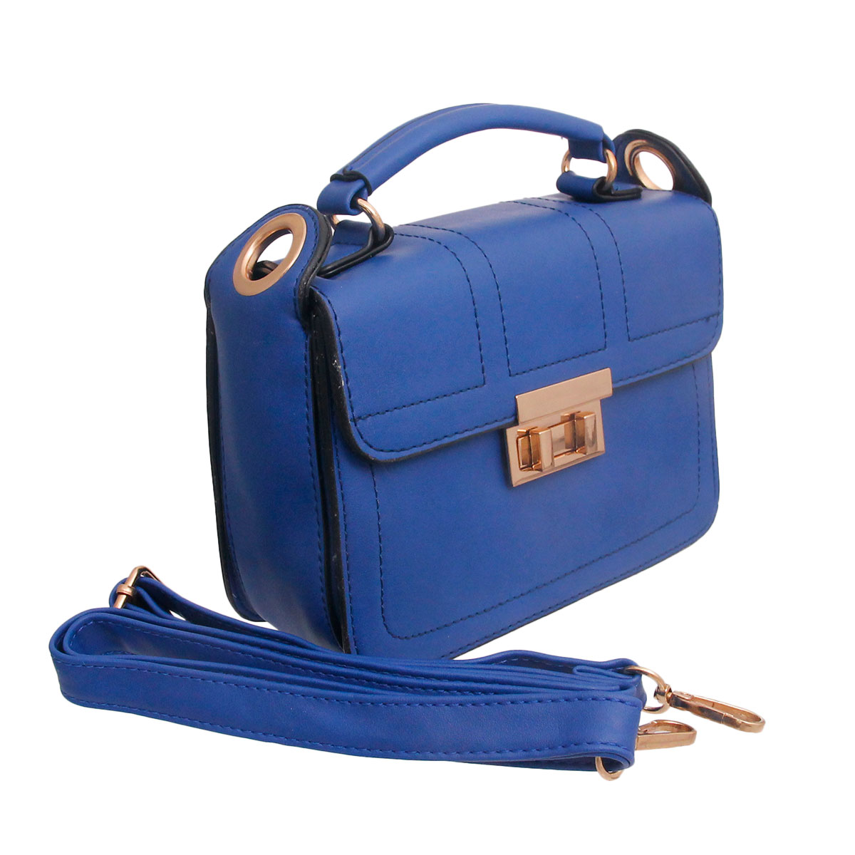 Blue Leather Square Crossbody