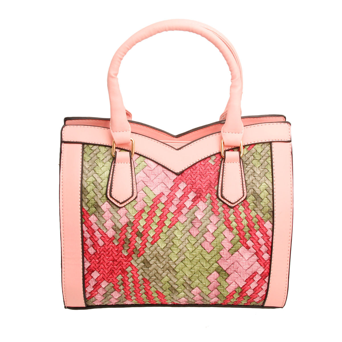 Pink Woven Leather Handbag Set