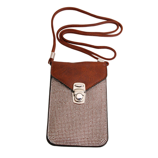 Dark Brown Rhinestone Cellphone Wallet