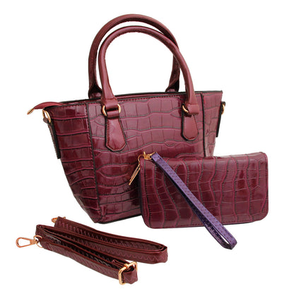 Purple Croc Tote and Wallet Bag Set