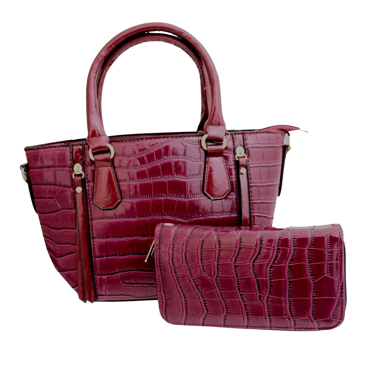 Purple Croc Tote and Wallet Bag Set