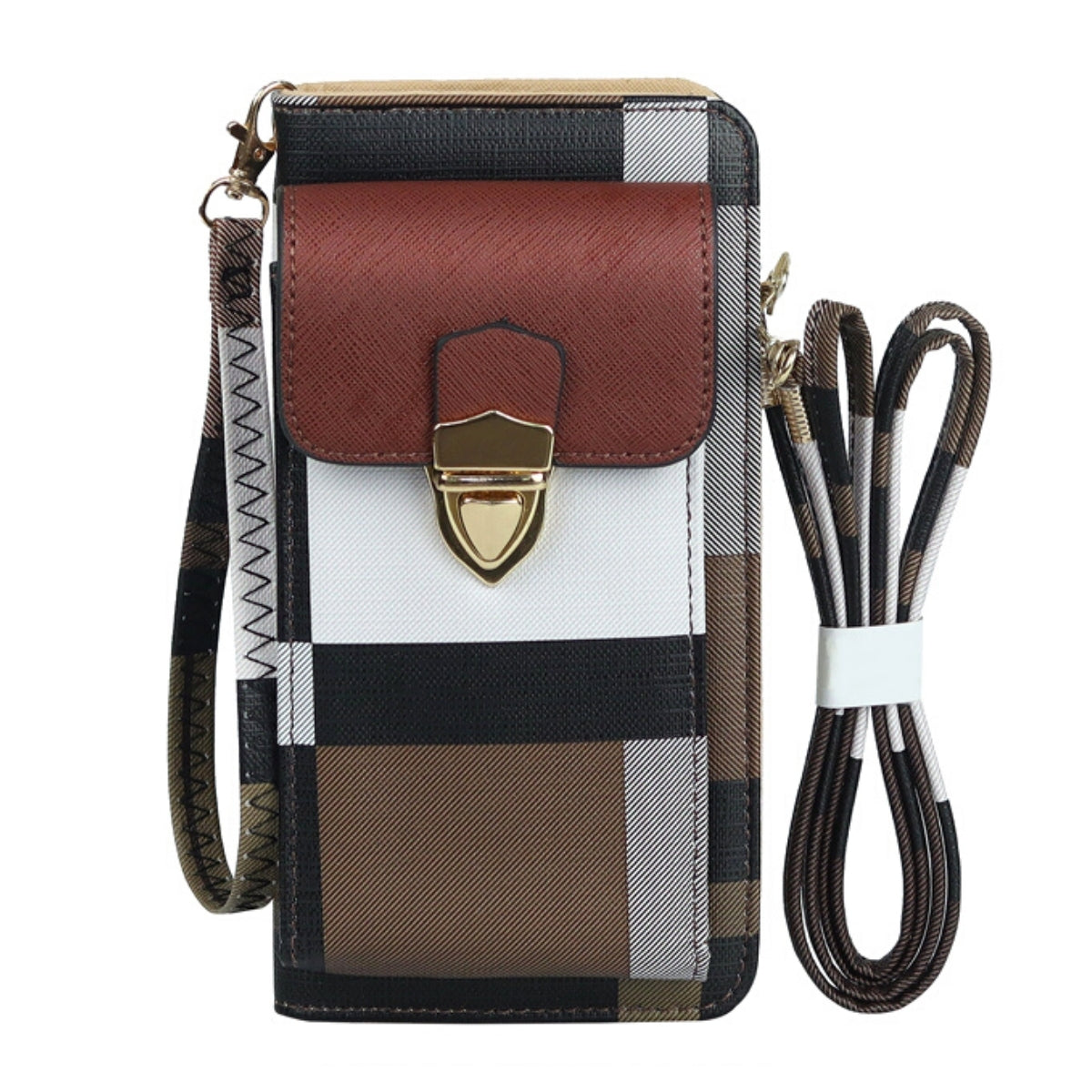 Brown Plaid Cellphone Wallet