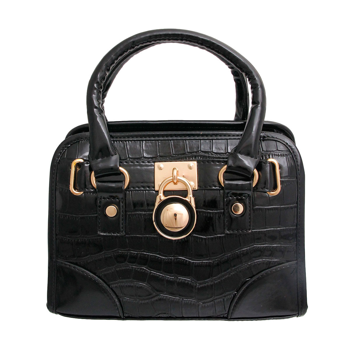 Shiny Black Croc Mini Satchel Set