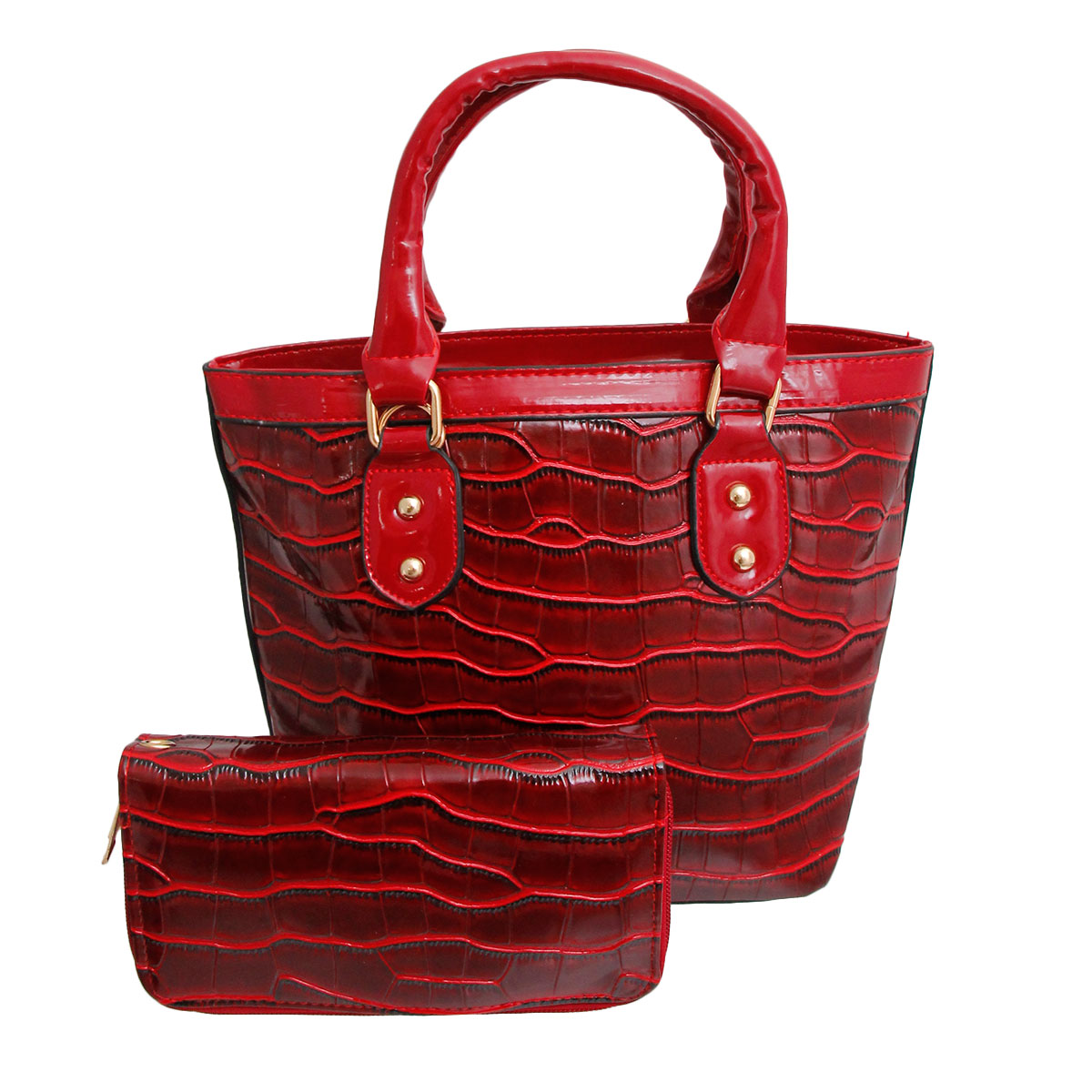 Shiny Red Croc Tote Bag Set