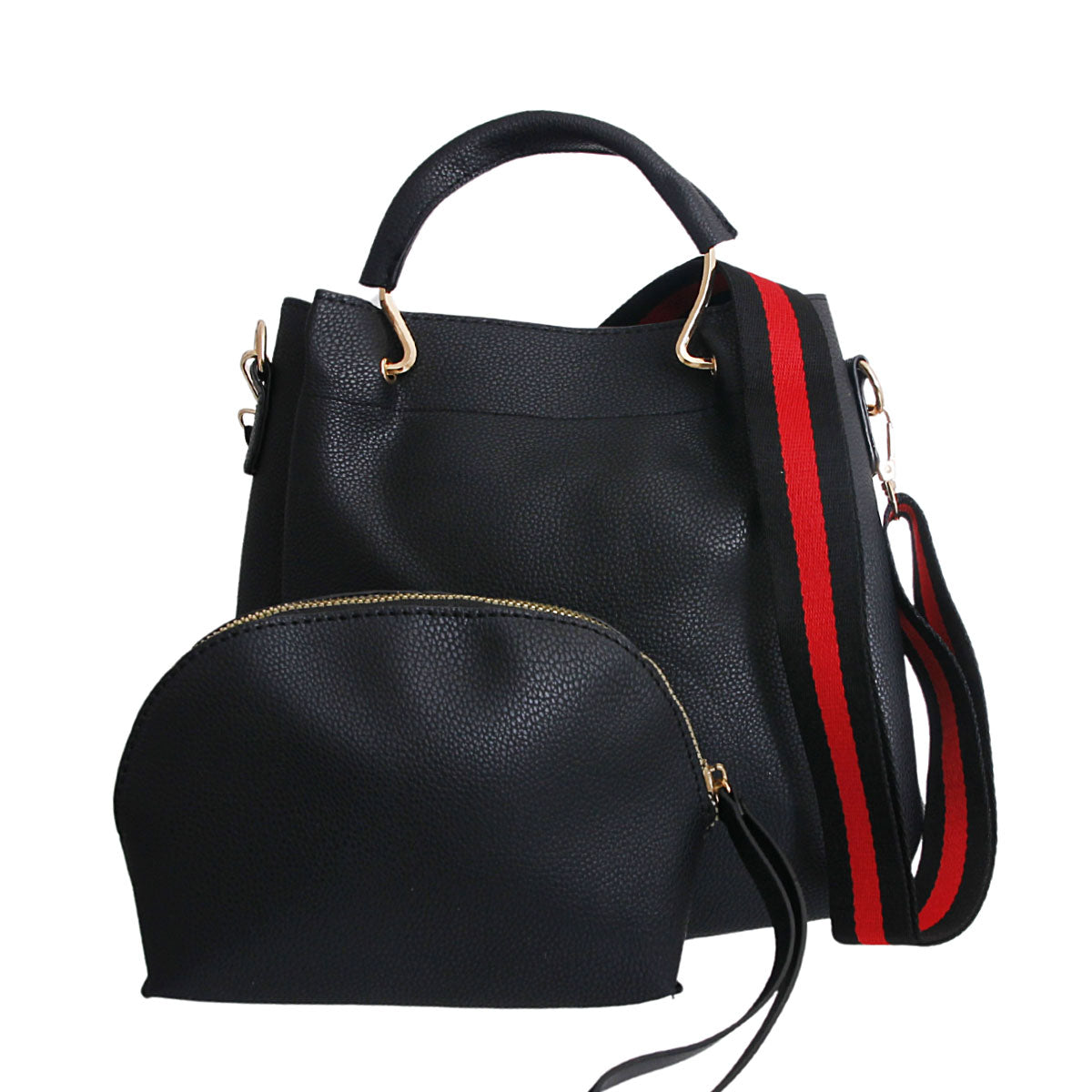 Black Tote Canvas Strap Bag Set