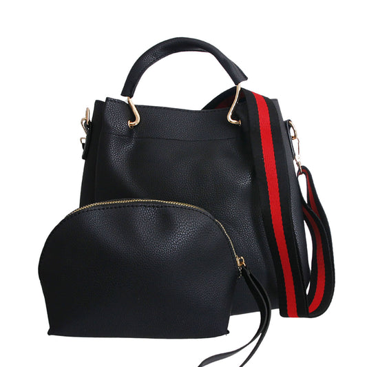 Black Tote Canvas Strap Bag Set