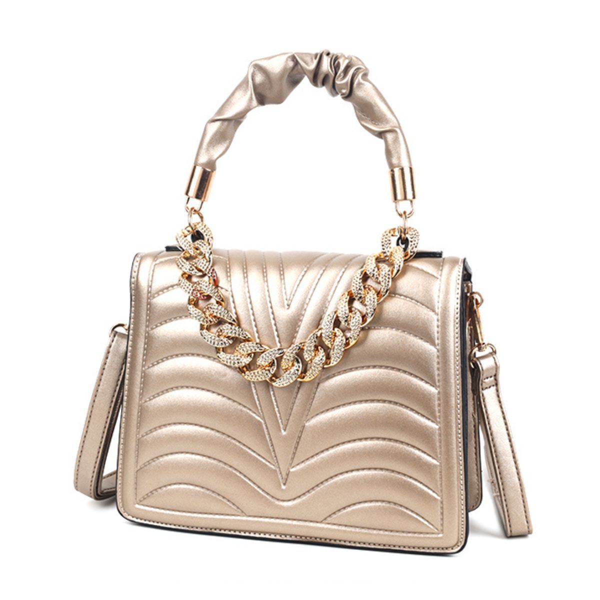 Gold Quilted Square Satchel