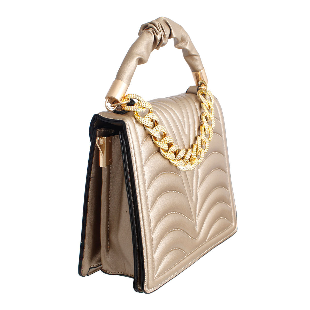 Gold Quilted Square Satchel
