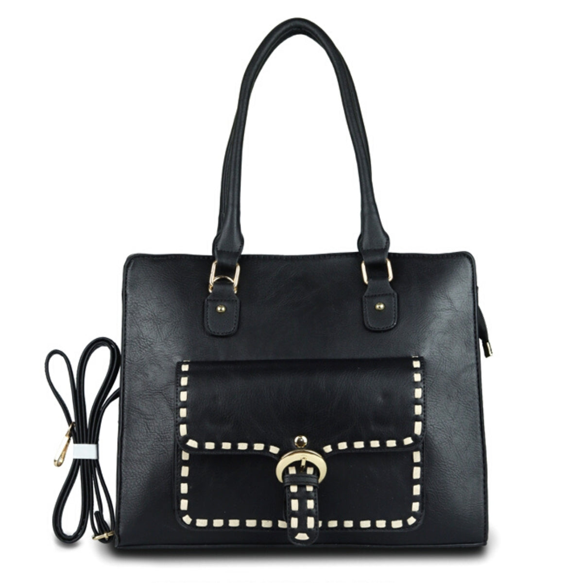 Black Pocket Stitch Tote Bag