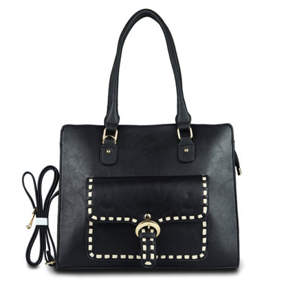 Black Pocket Stitch Tote Bag