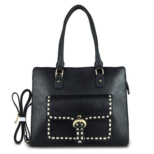 Black Pocket Stitch Tote Bag