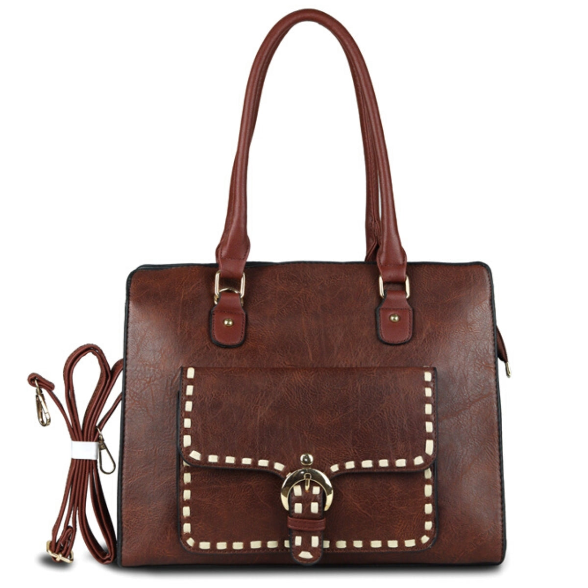 Brown Pocket Stitch Tote Bag