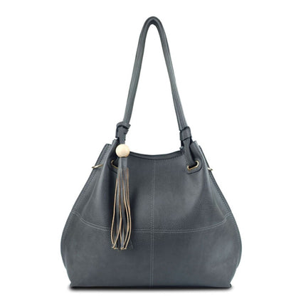 Soft Gray Faux Leather Hobo Bag