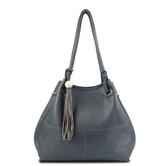 Soft Gray Faux Leather Hobo Bag