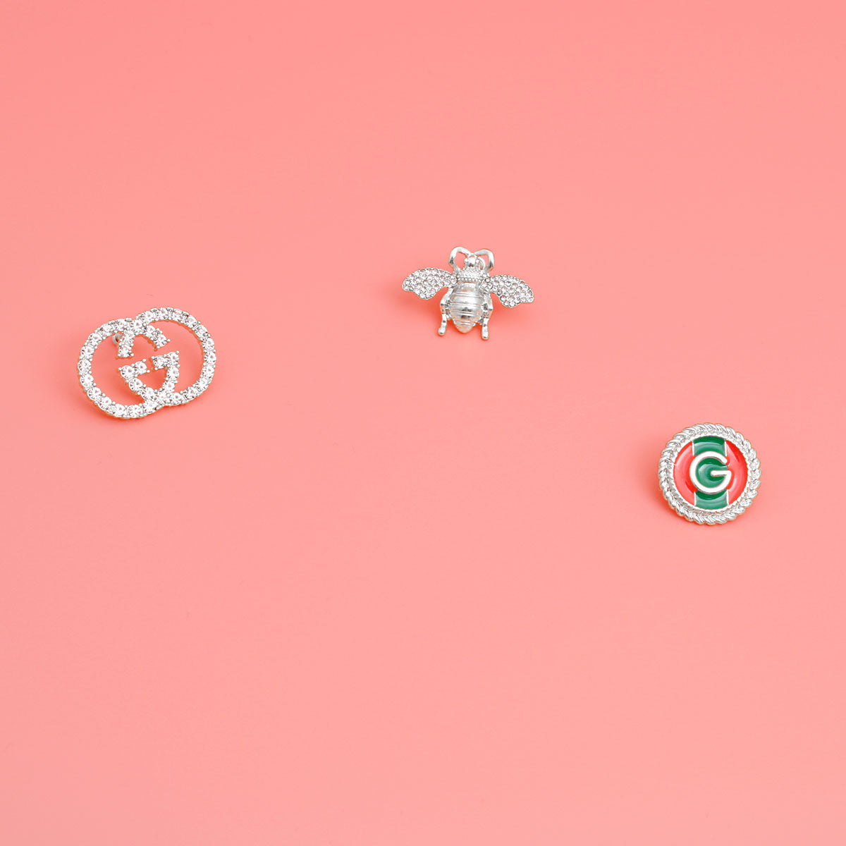 Silver Rhinestone 3pcs Bee Designer Studs