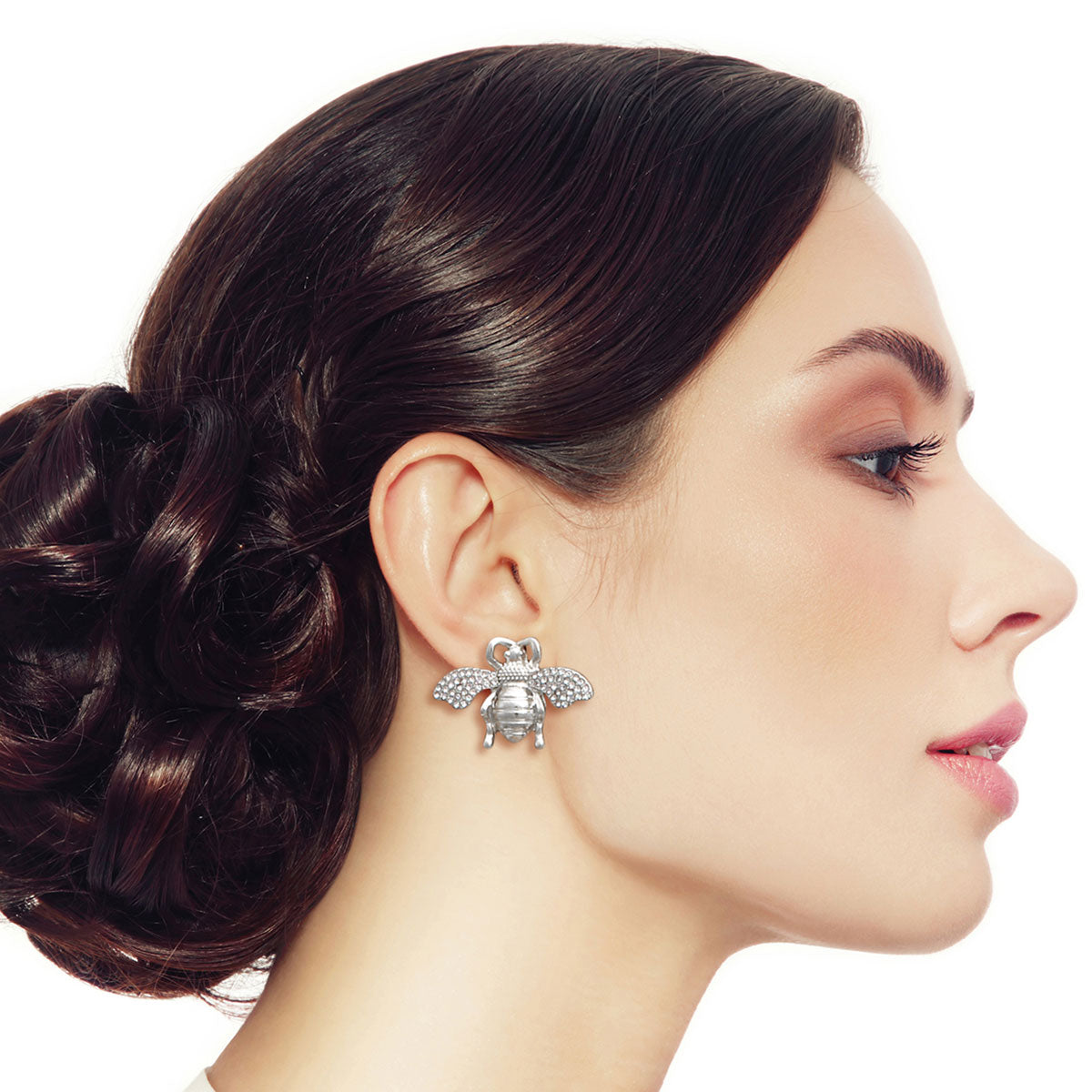 Silver Rhinestone 3pcs Bee Designer Studs