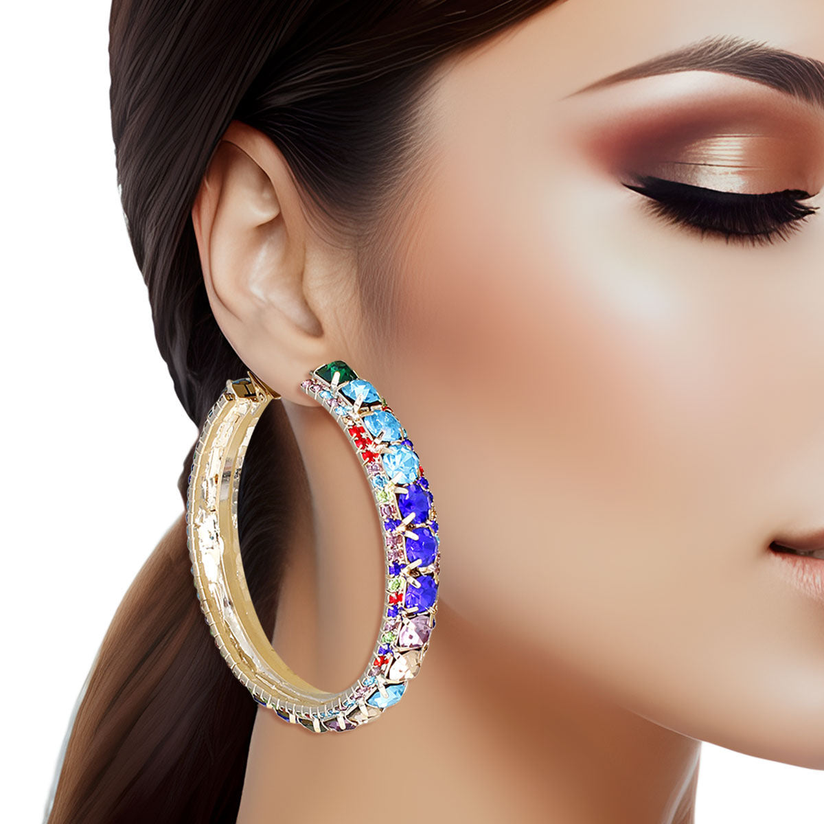 Gold Multi Stone Claw Set Hoops