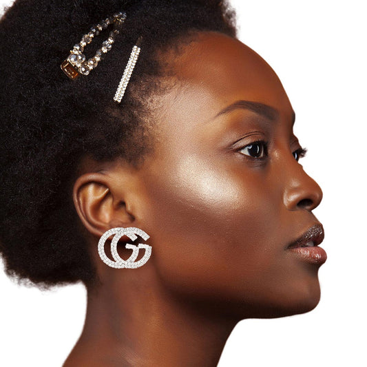 Silver Pave Designer G Logo Studs